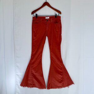 Y2K Free People Burnt Orange Stretch Corduroy Low Rise Bell Bottom Jeans Size 29